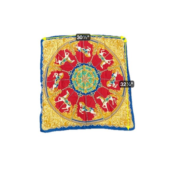 Vintage Italian Silk Scarf Carousel Horse Design 100% Silk 30 x 32 Made In Italy - Picture 6 of 6